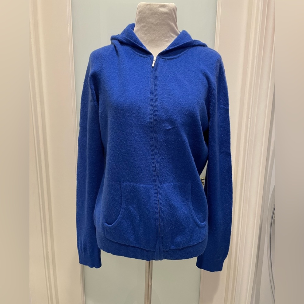 Charter club Cashmere blue hoodie zip front